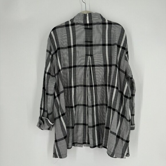 Ali Miles Top Women’s large L black plaid oversized  blouse shirt workwear - Picture 6 of 6